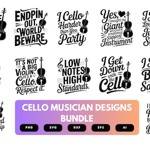 Cello Musician SVG Bundle | String Instrument Clipart, Classical Music Silhouette Cut Files for Cricut & Sublimation