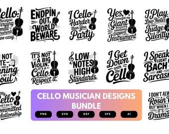 Cello Musician SVG Bundle | String Instrument Clipart, Classical Music Silhouette Cut Files for Cricut & Sublimation