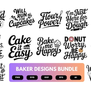 Baker SVG Bundle | Baking Clipart, Pastry Chef Silhouette Cut Files for Cricut & Sublimation
