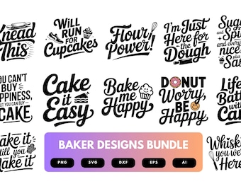Baker SVG Bundle | Baking Clipart, Pastry Chef Silhouette Cut Files for Cricut & Sublimation