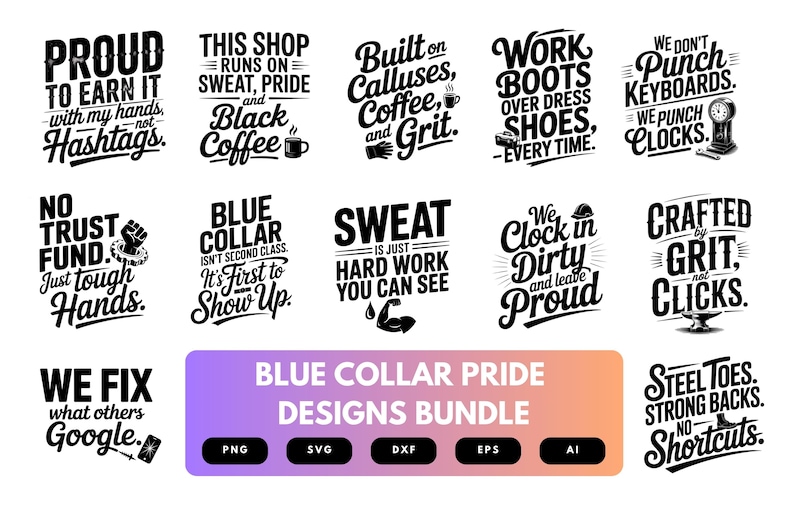 Blue Collar SVG Bundle | Working Class Pride Cut Files for Cricut, Hard ...