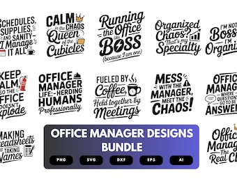 Paquete SVG de gerente de oficina / Imágenes prediseñadas profesionales administrativas, citas de oficina, archivos de corte de vida de gerente para Cricut y sublimación