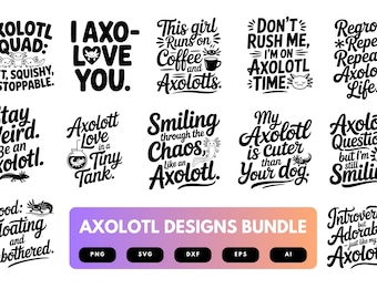 Axolotl SVG Bundle | Niedliche Amphibien Clipart, Kawaii Axolotl Cut Files für Cricut & Sublimation