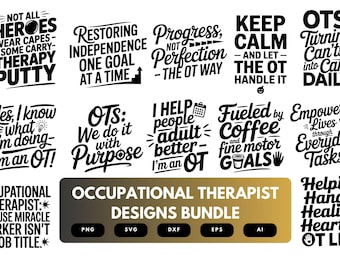 Paquete SVG de terapeuta ocupacional / Citas de OT, imágenes prediseñadas de clínica de rehabilitación y archivos de corte de terapia para Cricut y sublimación