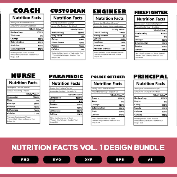 Nutrition Facts Design Bundle Volume 1  | Nutrition Facts SVG | Profession Nutrition Facts Design