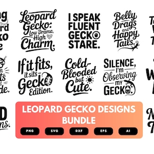 Leopard Gecko SVG Bundle | Cute Gecko Clipart, Reptile Silhouette Cut Files for Cricut & Sublimation