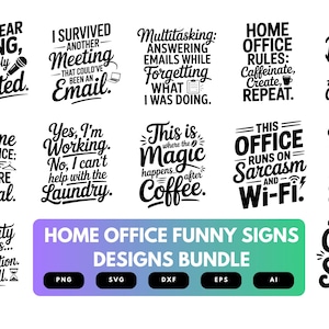 Home Office SVG Bundle | Funny Office Sign Cut Files for Cricut, Work From Home Decor Clipart, Remote Work Quotes