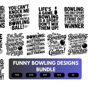 Funny Bowling SVG Bundle | Humorous Bowling Clipart, Bowling Joke Cut Files for Cricut & Sublimation