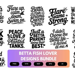 Betta Fish SVG Bundle | Tropical Fish Lover Clipart, Aquarium Pet Silhouette Cut Files for Cricut & Sublimation