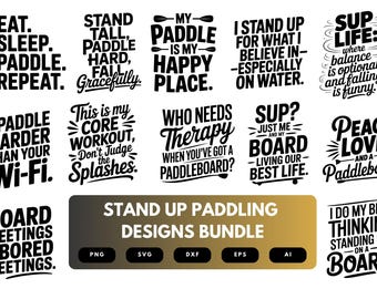 Stand Up Paddling SVG-Bundle | SUP Paddleboarden Clipart, Wassersport Silhouette geschnitten Dateien für Cricut & Sublimation