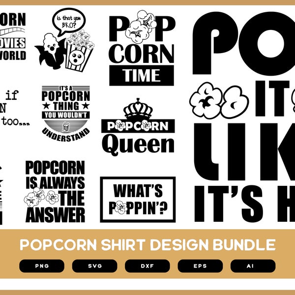 Popcorn Design Bundle | Popcorn Shirt Design | Popcorn Design | Popcorn SVG | Popcorn Shirt SVG | Popcorn shirt POD