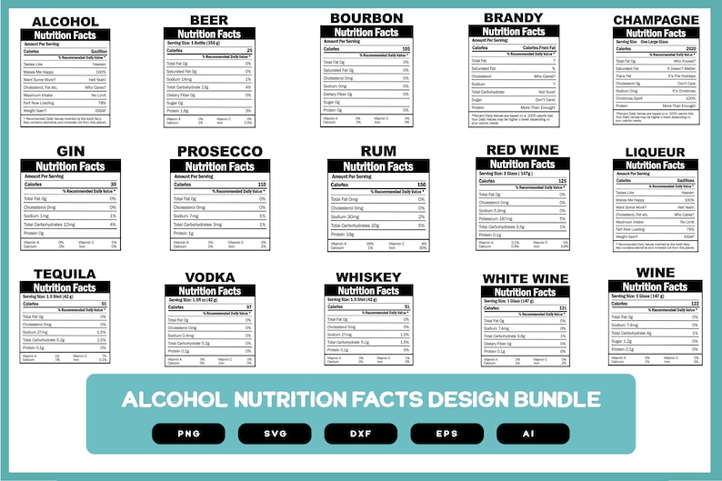 Alcohol Nutrition Facts Design Bundle | Funny Alcohol Design | Alcohol ...