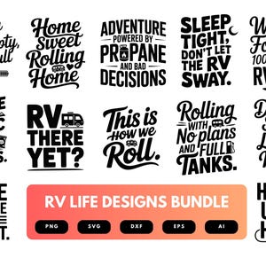 RV Life SVG Bundle | Camper Van Clipart, Road Trip Quote Cut Files for Cricut & Sublimation