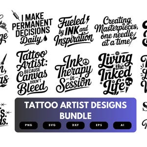 Tattoo Artist SVG Bundle | Ink , Tattoo Clipart, Artist Quote Cut Files for Cricut & Sublimation