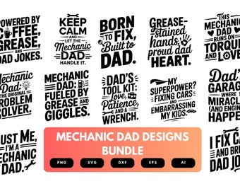 Mechanic Dad SVG Bundle | Funny Garage Quote Clipart, Car Repair Cut Files for Cricut & Sublimation