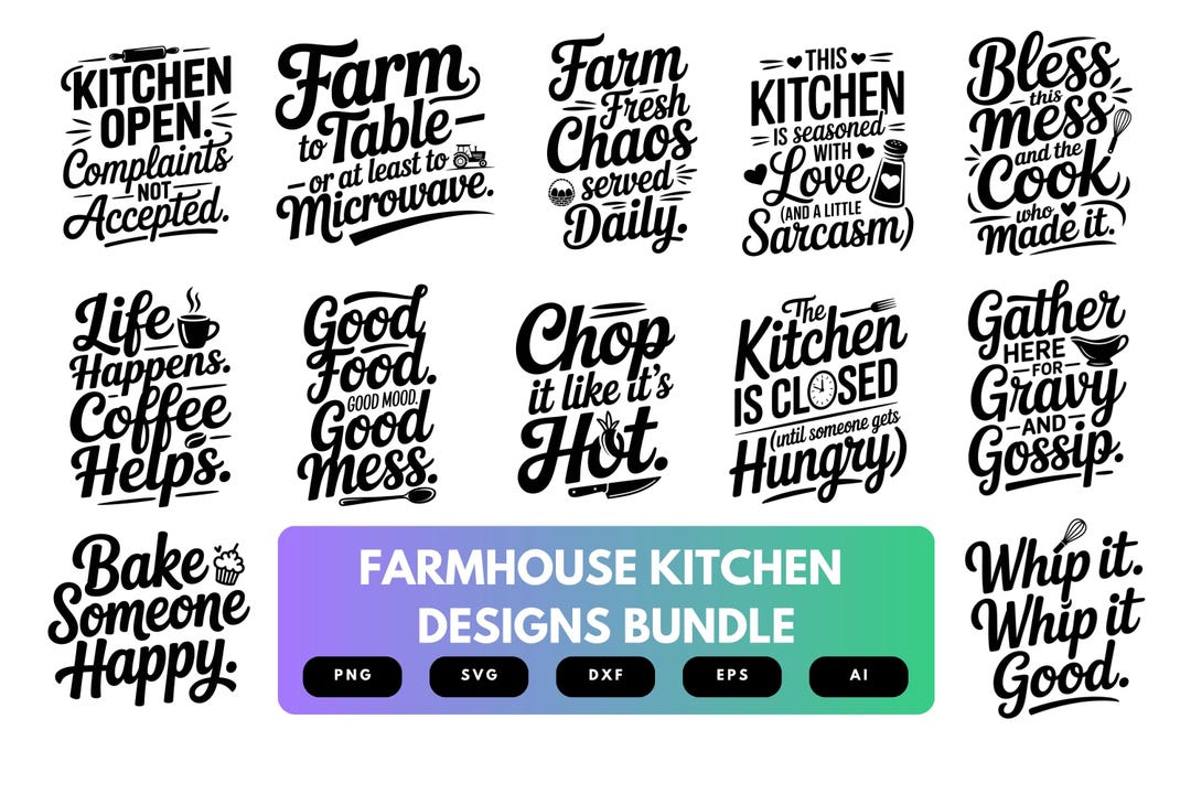 Farmhouse Kitchen SVG Bundle | Rustic Cooking , Home Decor Cut Files ...