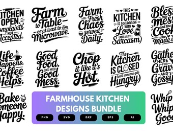 Farmhouse Kitchen SVG Bundle | Rustic Cooking , Home Decor Cut Files for Cricut & Sublimation
