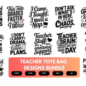 Teacher Tote Bag SVG Bundle | School Quote Cut Files, Teacher Appreciation Clipart for Cricut & Sublimation