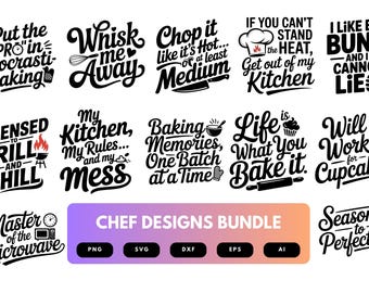 Chef SVG Bundle | Cooking Clipart, Kitchen Silhouette Cut Files for Cricut & Sublimation