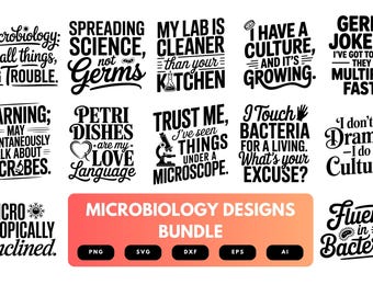 Microbiologie SVG-bundel | Wetenschapsclips, microbenillustraties, Cricut Cut-bestanden voor knutselen in laboratoria
