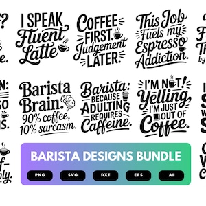 Barista SVG Bundle | Coffee Shop Clipart, Latte Art , Cafe Silhouette Cut Files for Cricut & Sublimation