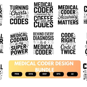 Medizinisches Coder SVG-Bundle | Medizinische Kodierung Clipart, Pflege Zitate Schnittdateien für Cricut & Sublimation