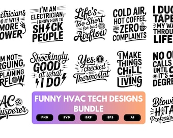 HVAC Tech SVG Bundle | Lustige Heizung, Cooling Clipart, Techniker Zitate, Cut Files für Cricut & Sublimation