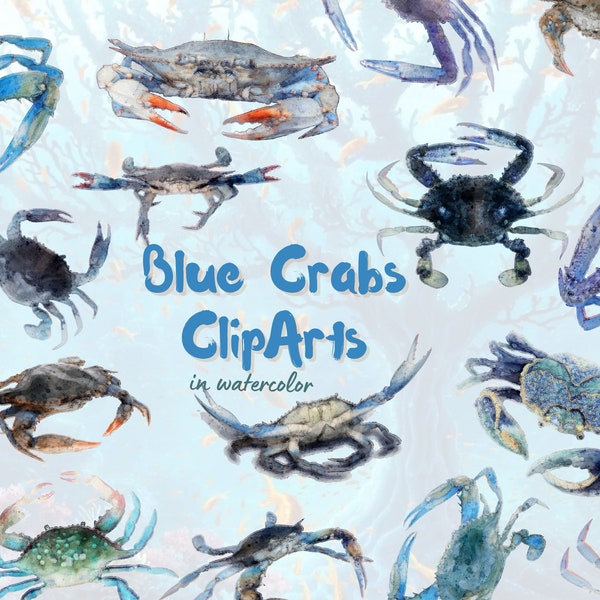 20 Blue Crabs Cliparts | Blue Crabs Clip Art | Blue Crabs Watercolor Clip Arts | Blue Crabs Watercolor Art