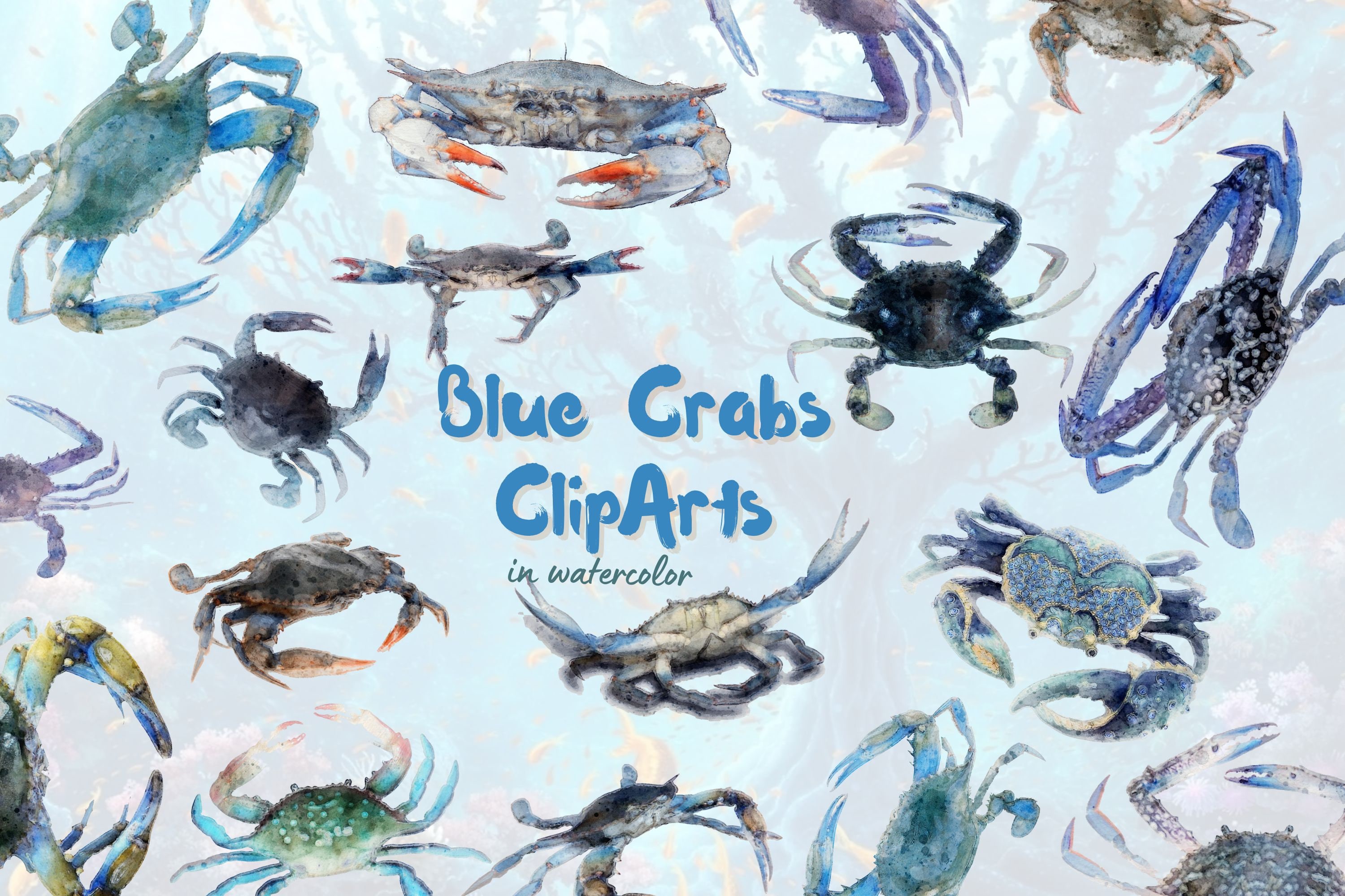 20 Blue Crabs Cliparts | Blue Crabs Clip Art | Blue Crabs Watercolor ...