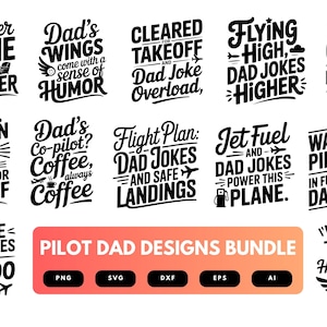 Pilot Dad SVG Bundle | Aviation Clipart, Funny Flying-Themed Silhouette Cut Files for Cricut & Sublimation