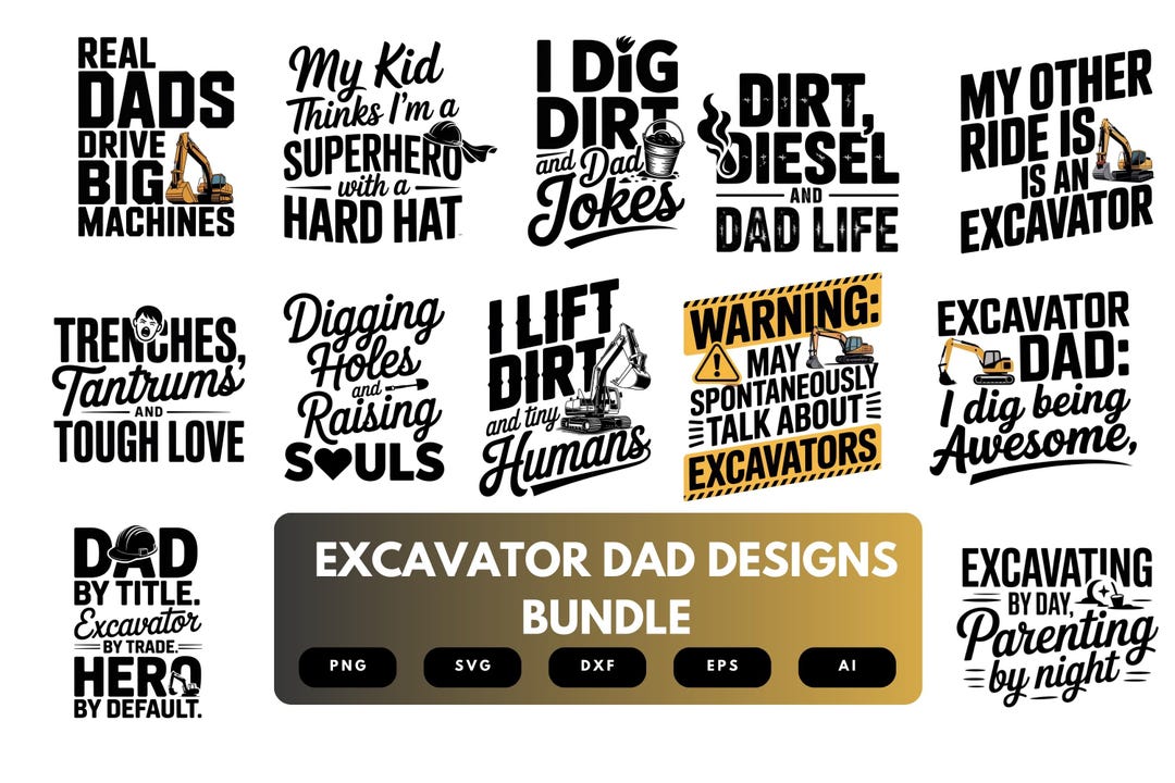 Excavator Dad SVG Bundle | Heavy Machinery Clipart, Construction ...