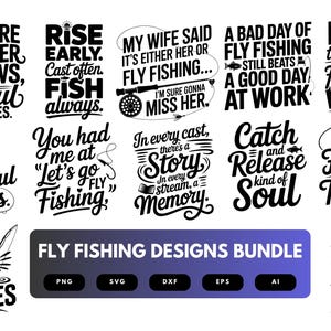 Fly Fishing SVG Bundle | Angler Clipart, Trout Silhouette Cut Files for Cricut & Sublimation