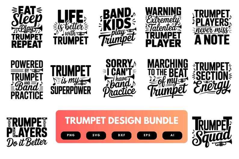 Trumpet SVG Bundle | Musical Instrument Clipart, Musician Silhouette ...