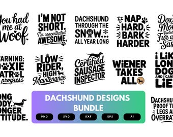 Dachshund SVG Bundle | Dog Clipart, Funny Wiener Dog Silhouette Cut Files for Cricut & Sublimation