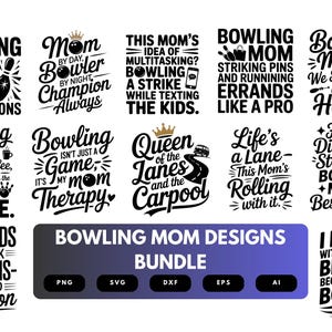 Bowling Mom SVG Bundle | Cute Bowling Clipart, Sports Silhouette Cut Files for Cricut & Sublimation