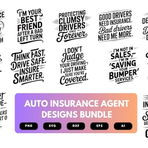 Auto Insurance Agent SVG Bundle | Insurance Quote Clipart, Agent Silhouette Cut Files for Cricut & Sublimation