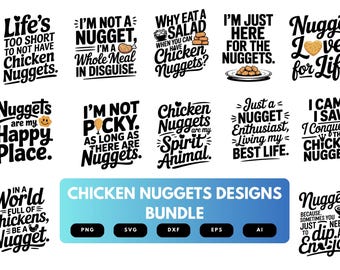Pakiet SVG z nuggetsami z kurczaka | Zabawne pliki clipart z jedzeniem, pliki do cięcia sylwetek fast foodów do Cricut i sublimacji