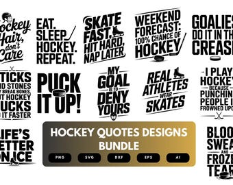 Eishockey SVG Bundle | Motivierende, lustige Hockey Zitate Schneidedateien für Cricut, Sublimation & DIY Handwerk