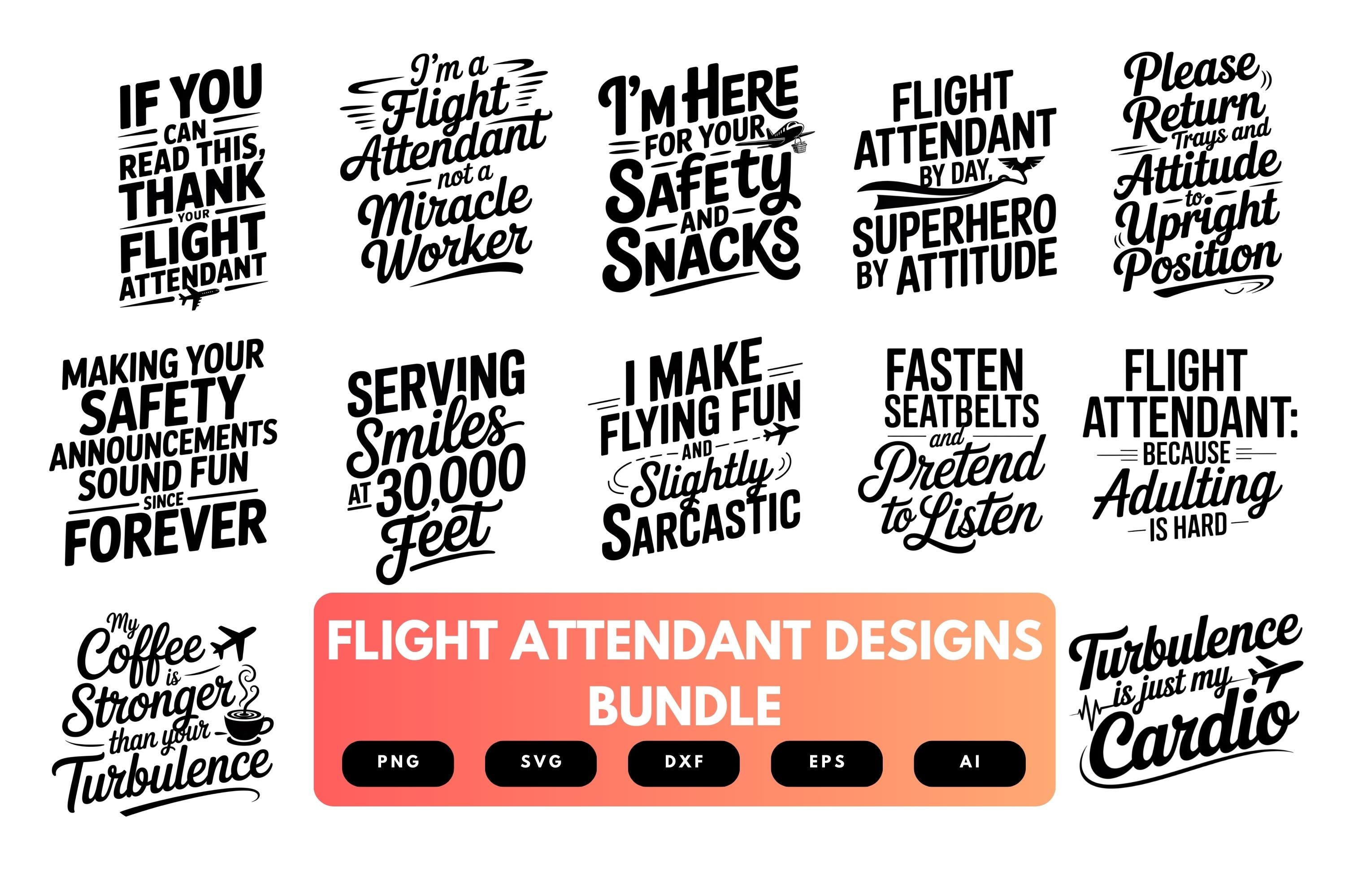 Flight Attendant SVG Bundle | Aviation Clipart, Cabin Crew Quote Cut ...