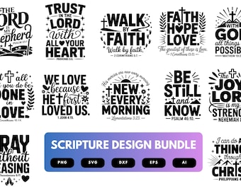 Scripture SVG Bundle | Bible Verse Quotes, Christian Faith Cut Files for Cricut, Silhouette & Sublimation