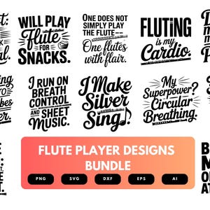 Flute Player SVG Bundle | Musical Instrument Clipart, Musician Silhouette Cut Files for Cricut & Sublimation
