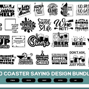 Coaster Sayings Design Bundle | Coaster Design | Coaster Set Design | Coasters Personalized | Coaster Set | Coaster Holder | Coaster SVG