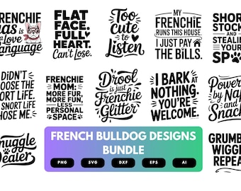 Französische Bulldogge SVG Bundle | Hund Clipart, niedlich, lustig Haustier Silhouette Schnittdateien für Cricut & Sublimation