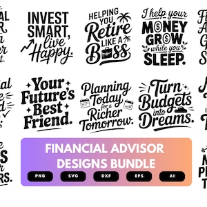 Pacchetto SVG per consulenti finanziari / Clipart finanziari, investimenti, file di taglio per citazioni finanziarie per Cricut e sublimazione