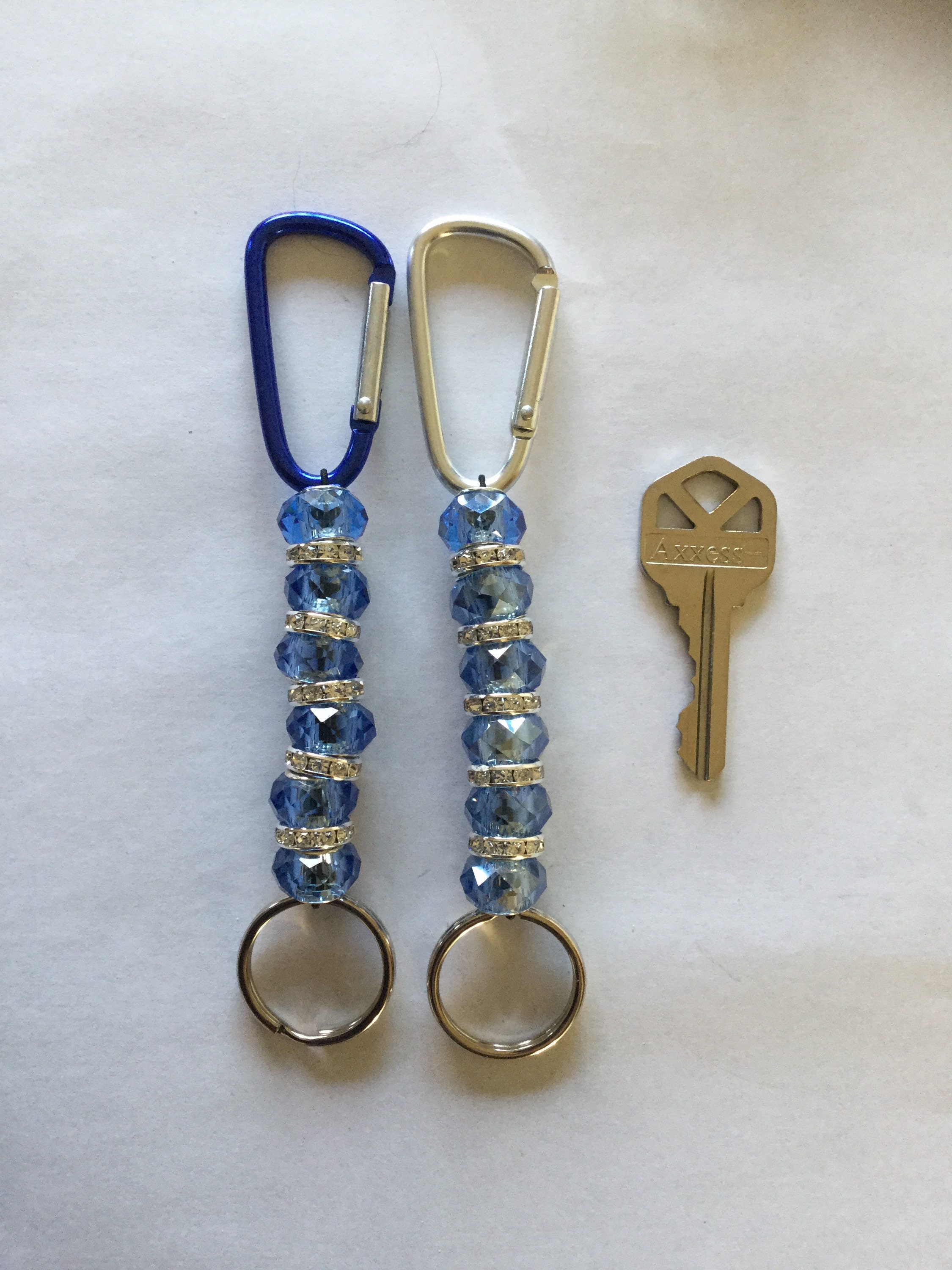 Handmade Beaded Keychain With Blue Beads and Easy on and off Etsy