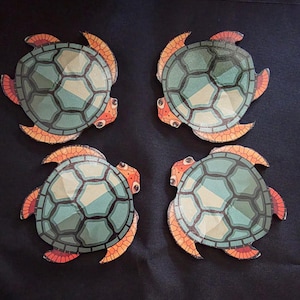 Wooden Turtle Coaster Set of 4 – Sea Turtle Drink Coasters – Beach House Decor – Tropical Coastal Gift Idea