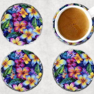 Plumeria Floral Slate Coasters: Tropical Drink Coasters