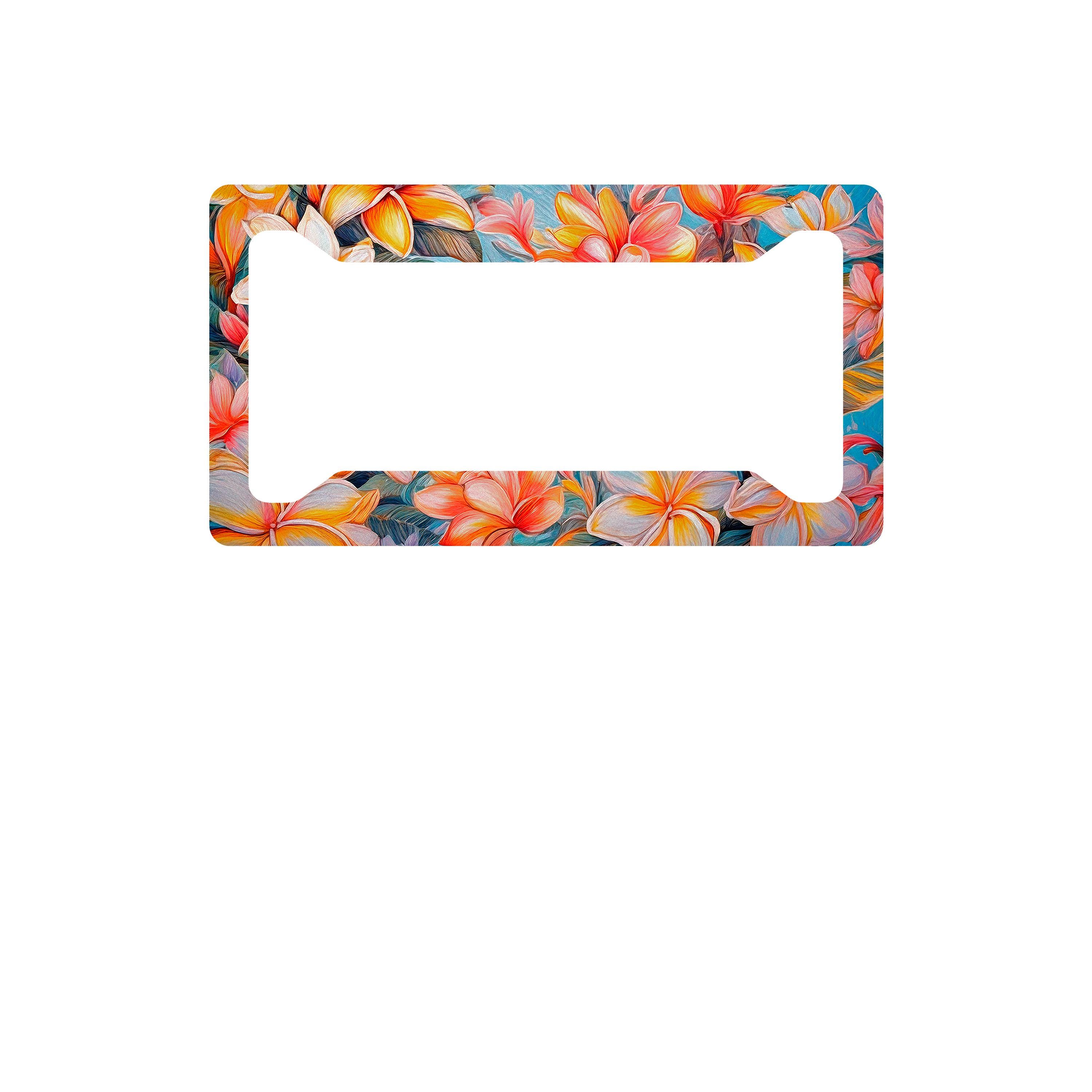 Hawaiian Plumeria License Plate Frame | Tropical Floral Aluminum Car Accessory for Trucks & Cars