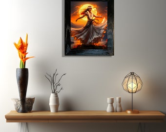 Dancing with the Moon Art: Goddess Girl Print, Customizable Wall Art