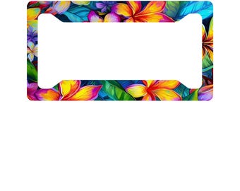 Hawaiian Plumeria License Plate Frame: Tropical Floral Car Accessory